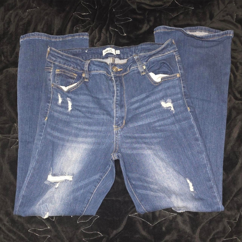 Rue21 Women's Distressed Blue Flare Jeans